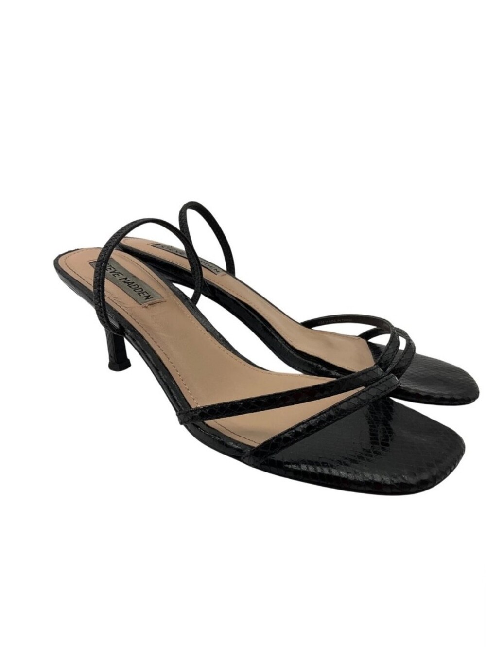 Steve Madden 9 Loft Black Strappy Kitten Heel Sandals SSnake Print Y2K Retro